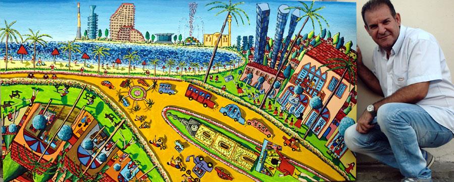 grandes photos peintures naïves peintre israélien peinture murale Raphael Perez israël artiste