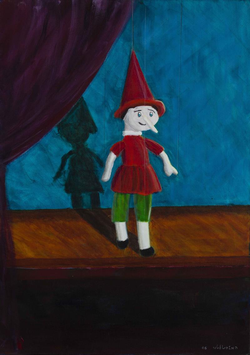 Pinochio on stage acrylic on canvas w50xh70 cm