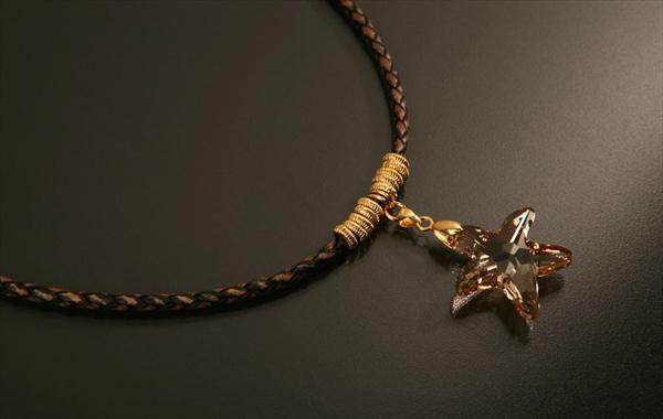 שרשרת עור חום שחור כוכב צבע שמפניה סברובסקי