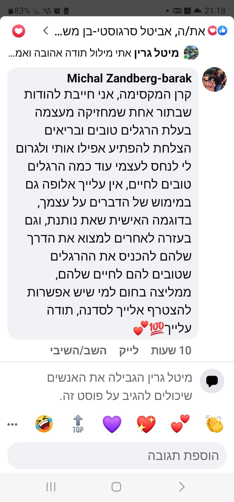 עדויות ממשתתפי הסדנה  - מיכל ברק