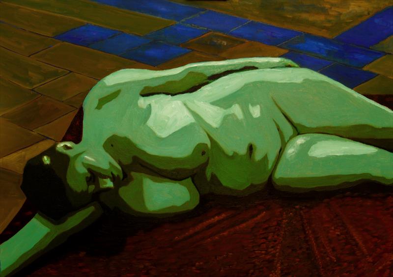 nude in green oil on canvas w70x50cm
