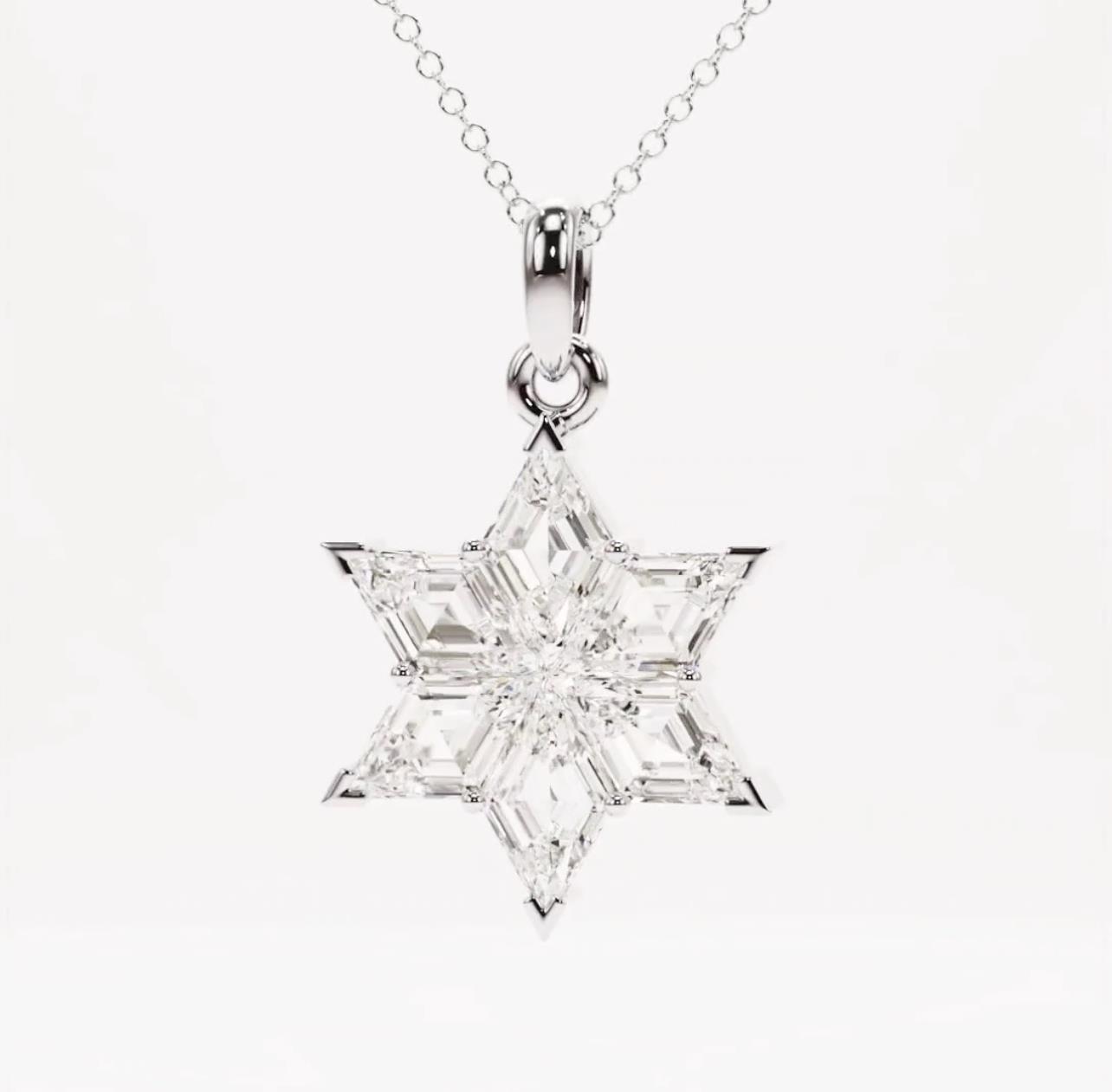 תליון מגן דוד גדול מ6 יהלומים זהים Star of David pendant made of 6 identical diamonds