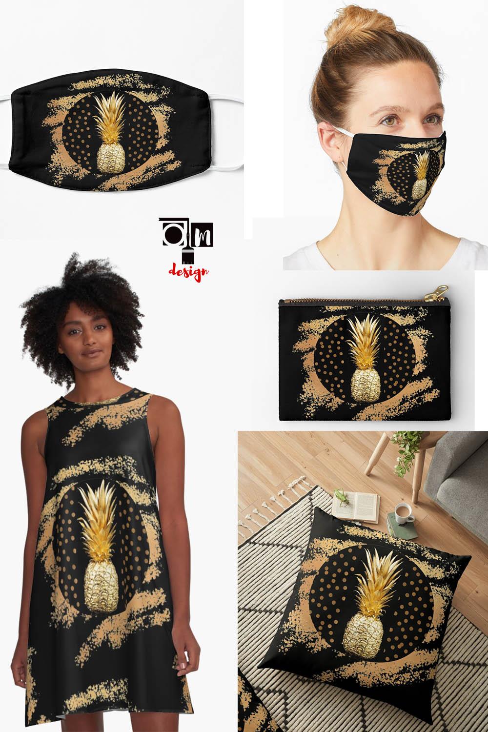 GOLD & BLACK - Pineapple - Home decor, Clothing