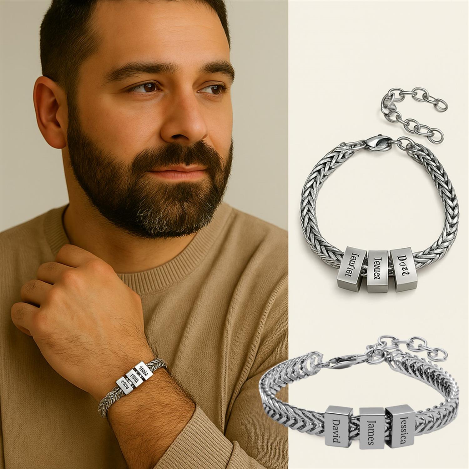 צמיד לגבר עם חריטה אישית – עד 10 שמות