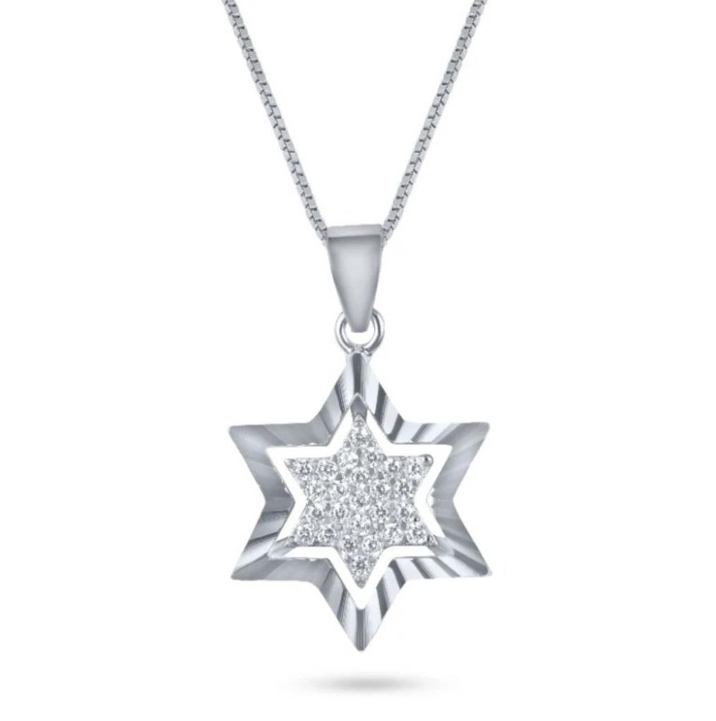 שרשרת כסף 925 תליון מגן דוד משובץ בעיצוב לייזר