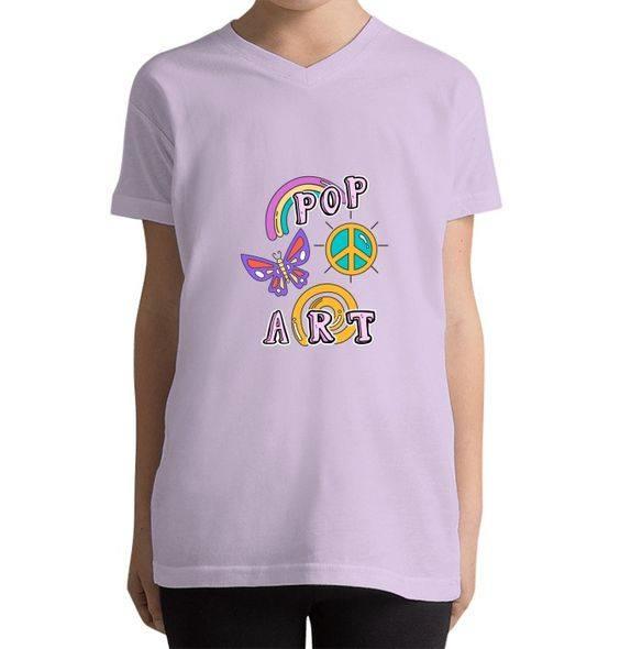 חולצה קצרה לילדה דגם POP ART בת צווארון V