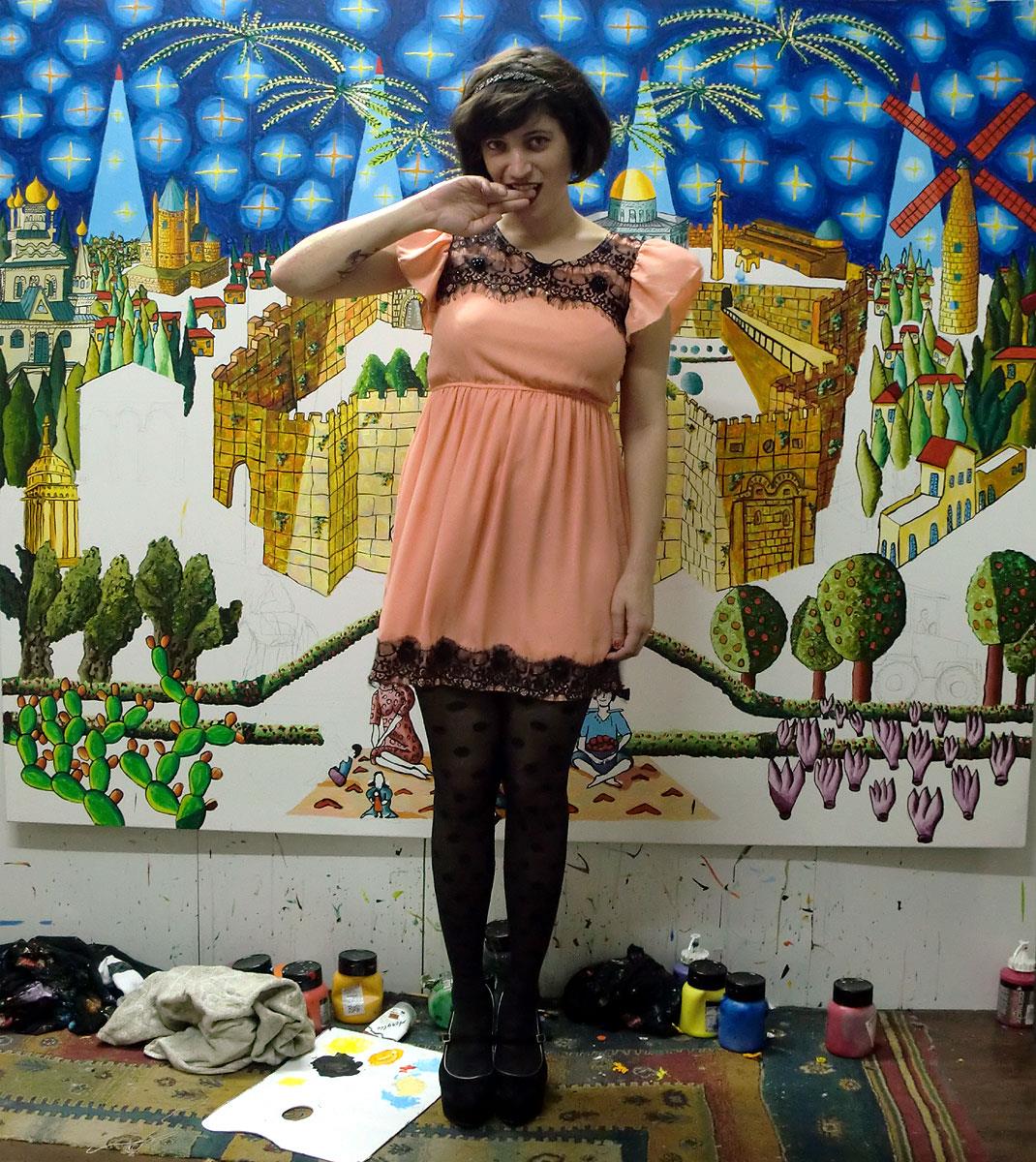 Une pièce contemporaine peintures naïves peintre israélien peinture Raphael Perez israël artiste