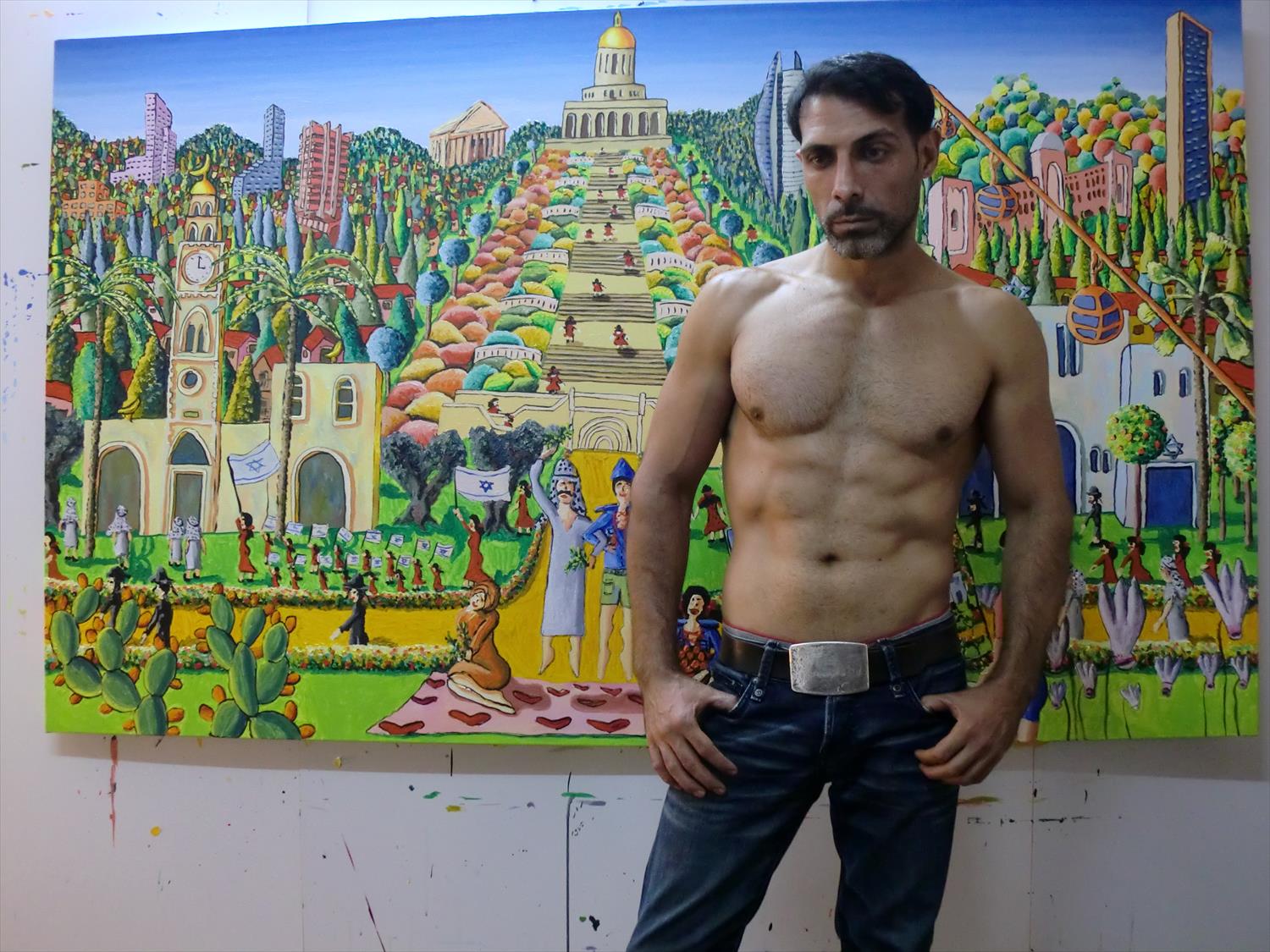 Bâtiments gratte ciel peintures naïves peintre israélien peinture murale Raphael Perez israël arts