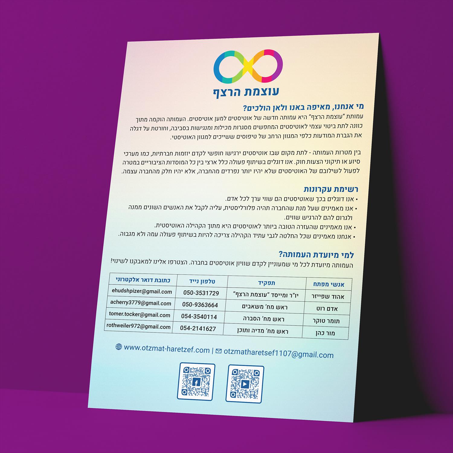 פלייר הסברה בגודל A4 אודות עמותת ״עוצמת הרצף״