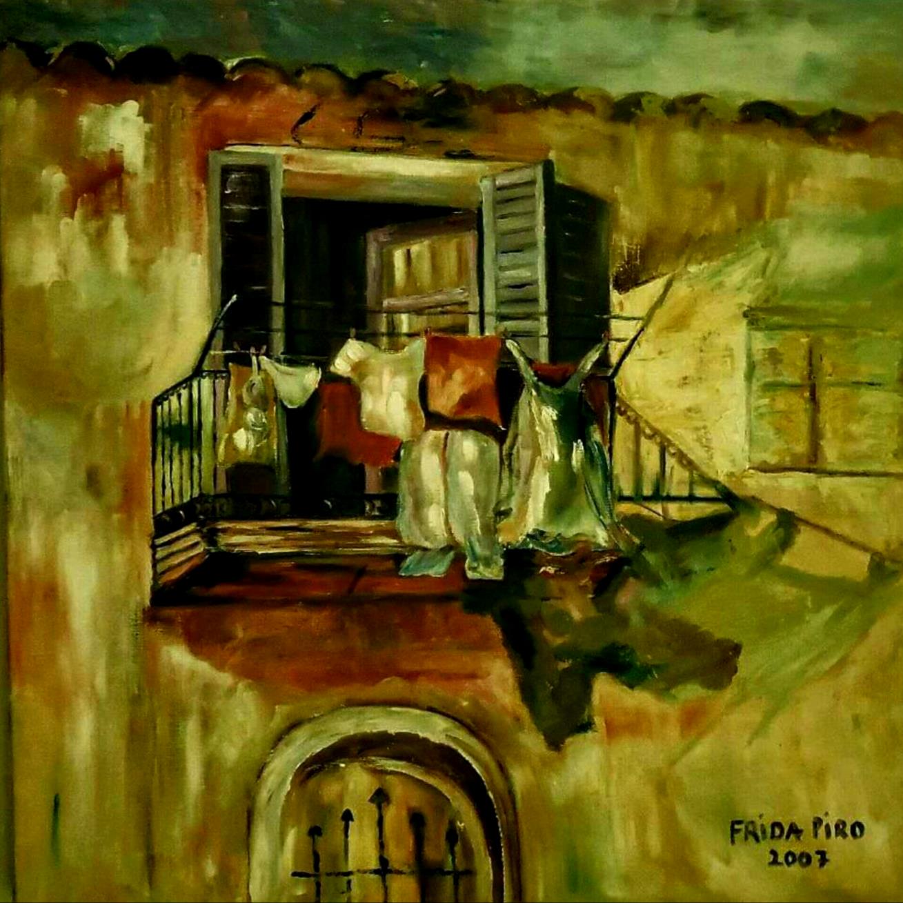 פרידה פירו ציירת ישראלית Frida piro אמנית מודרנית עכשווית ריאליסטית מרפסת בירושלים