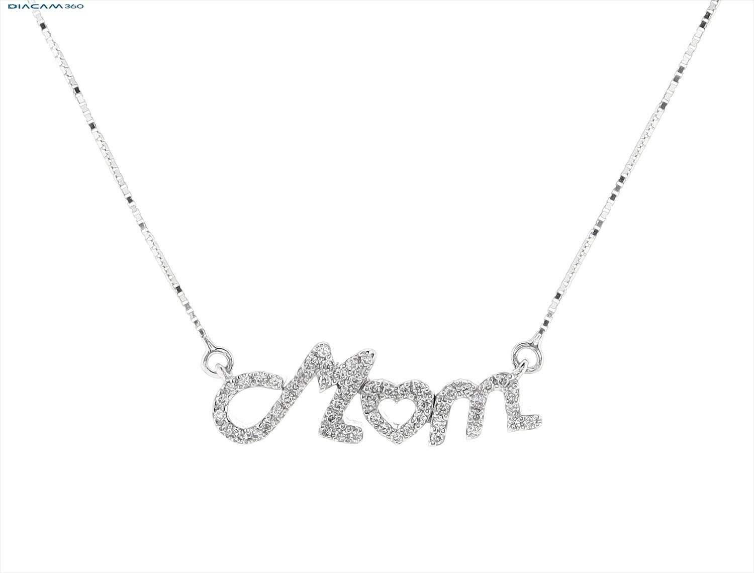 שרשרת תליון זהב אמא משובץ יהלומים. gold necklace pendant MOM pave set with diamonds