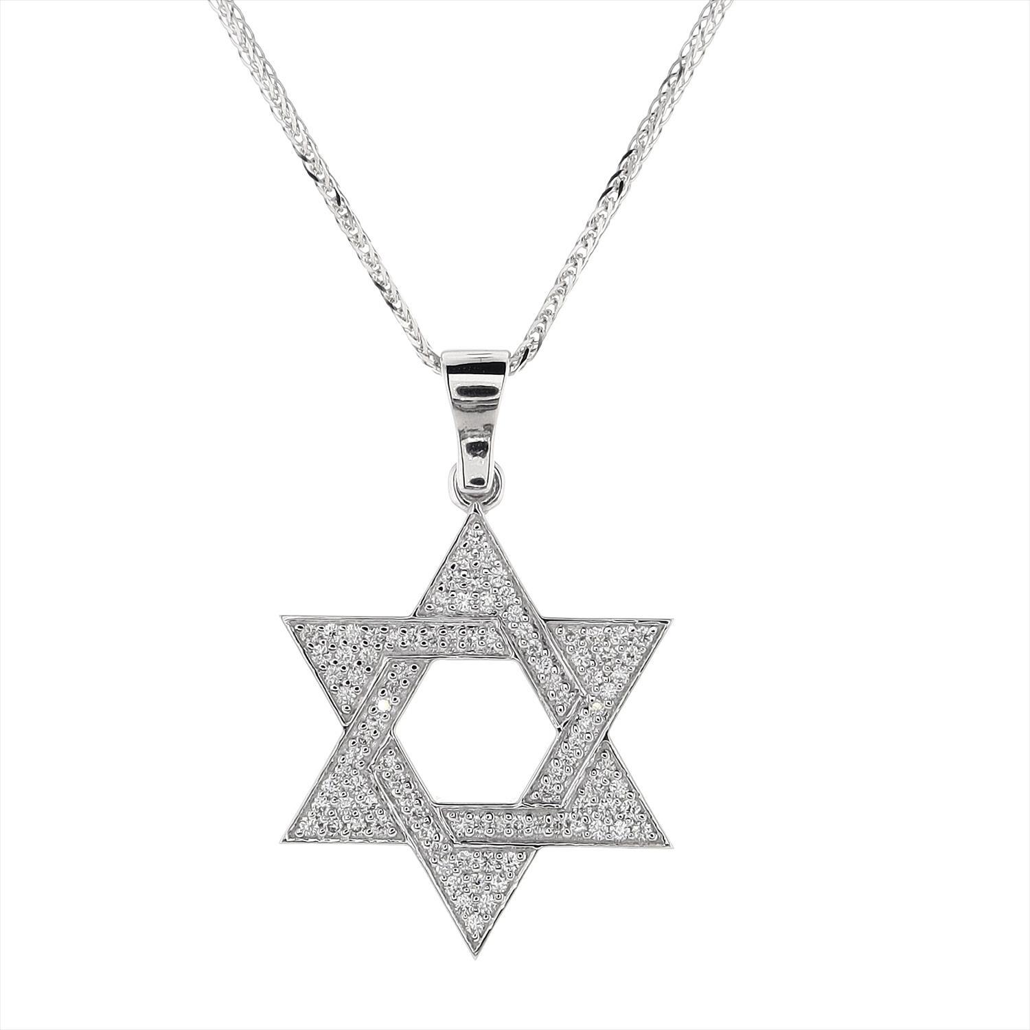 שרשרת תליון מגן דוד גדול משובץ יהלומים. big and heavy Star of David pave set diamond pendant