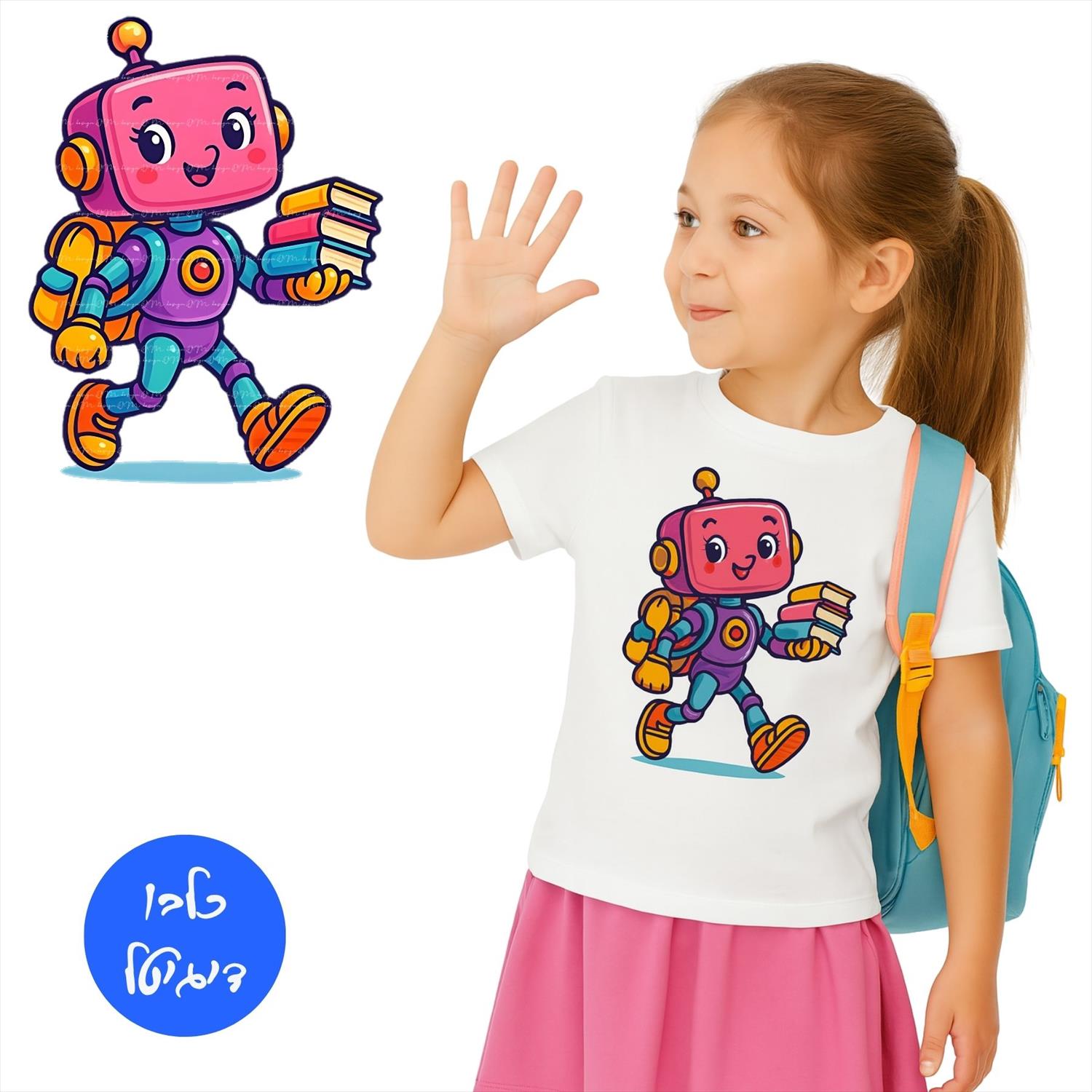 רובוטית חמודה עם ספרים - קובץ להדפסה