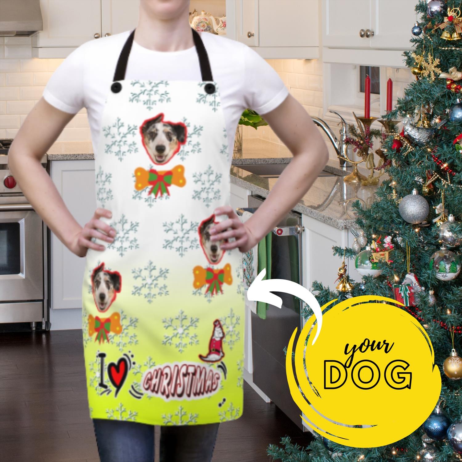 Apron Tree Gift, Christmas Dog Apron, Apron, Apron tree gifts, kitchen apron, Etsy Shop