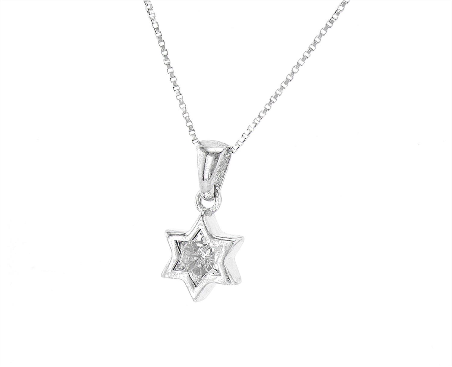 תליון זהב לבן משובץ יהלום בחיתוך מגן דוד
