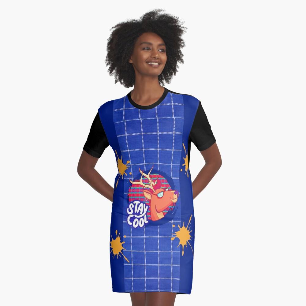 Colorful deer - blue - stripes -Graphic T-Shirt Dresses