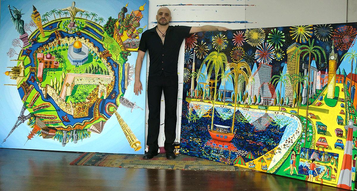 La ville de Jérusalem peintures naïves peintre israélien peinture murale Raphael Perez israël artist