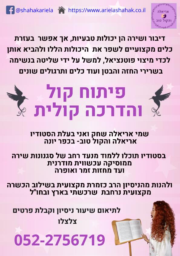 שיעור אישי לפיתוח קול -הדרכה וצמיחה