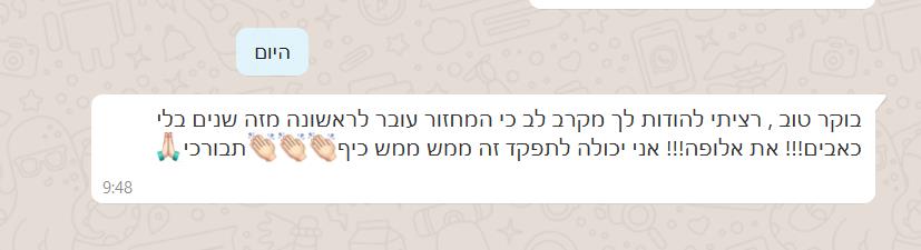 מטופלים מספרים - רציתי להודות לך מקרב לב כי המחזור עובר לראשונה מזה שנים ללא כאבים