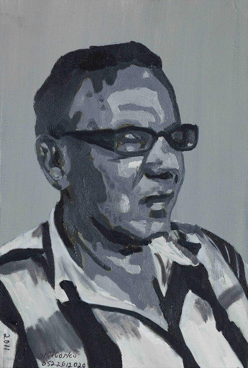 Self protrait in grey Oil on canvas w20x30cm 2011