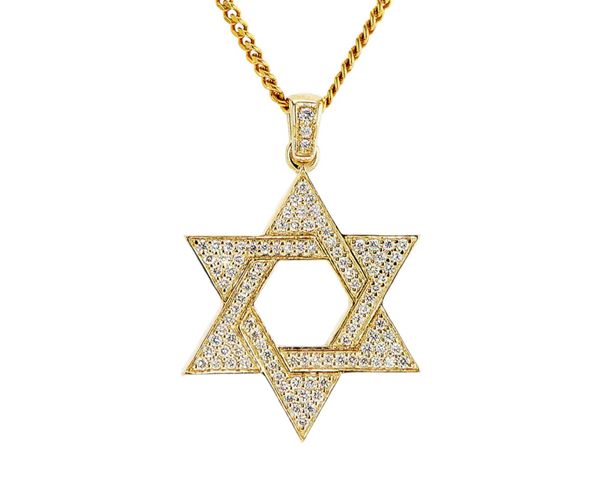 תליון מגן דוד זהב גדול משובץ יהלומים. big pave set diamond pendant
