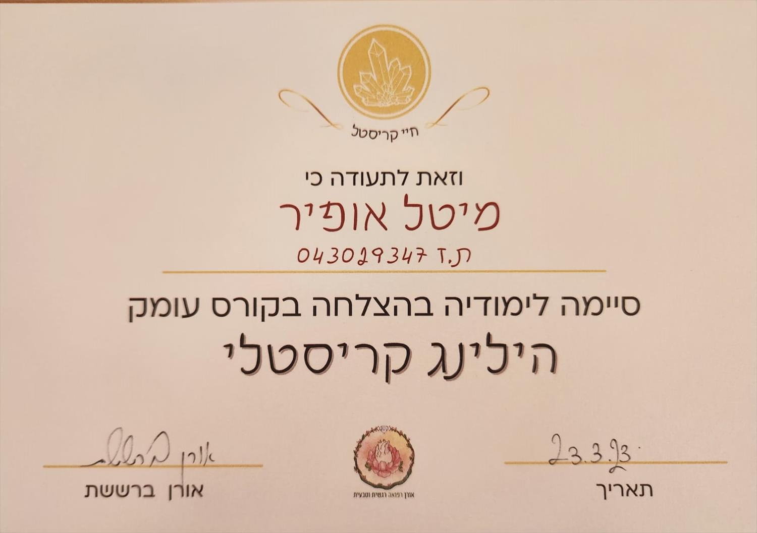 הכשרת מטפלים- הילנג קריסטלי