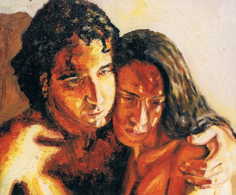 ציור בשמן גבר אישה מחובקים ציורי זוגות דיוקן גברים פורטרט נשים יחסים וזוגיות רפי פרץ צייר