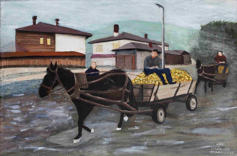 Rumanian wagon filed to the brim with oranges Oil on canvas w60xh40cm 2010