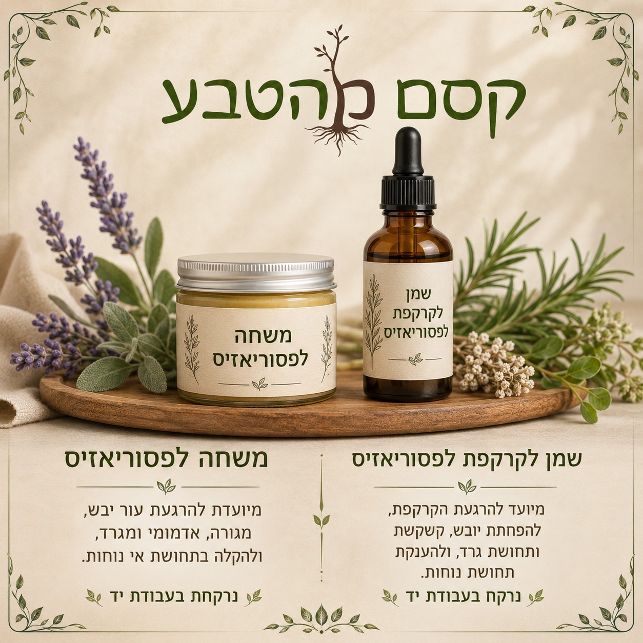 משחה לפסוריאזיס ושמן לקרקפת לפסוריאזיס- רוקחות טבעית בעבודת יד