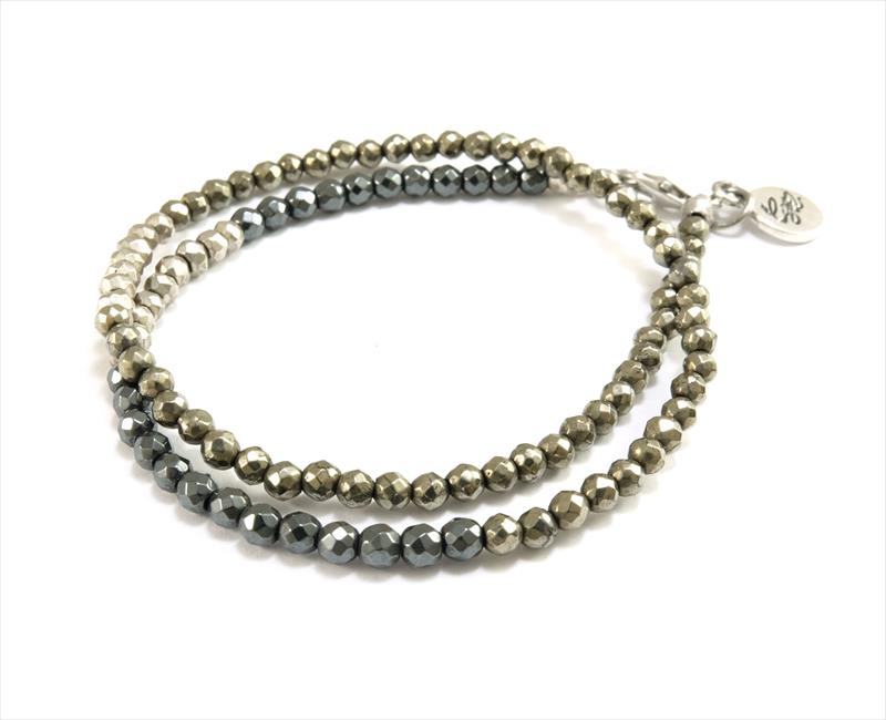 צמיד אבני פיוריט ( pyrite ) והמטיט ( hematite ) מלופף פעמיים