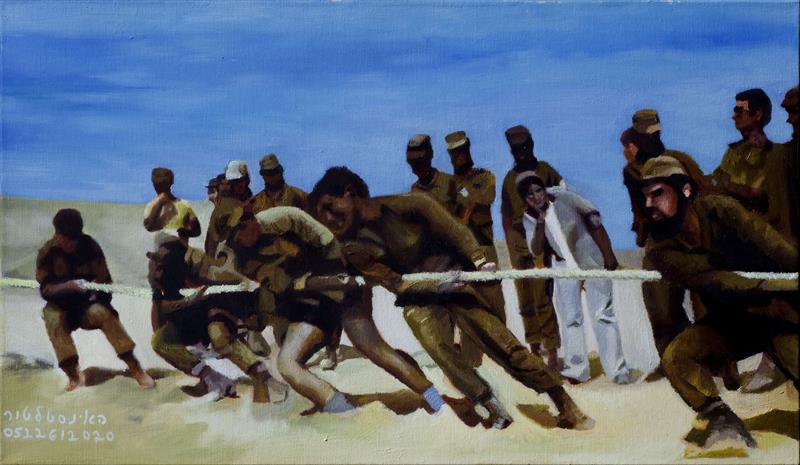 Israel army 1975 Regiment 460 Sport day competition Oil on canvas w60xh35 cm