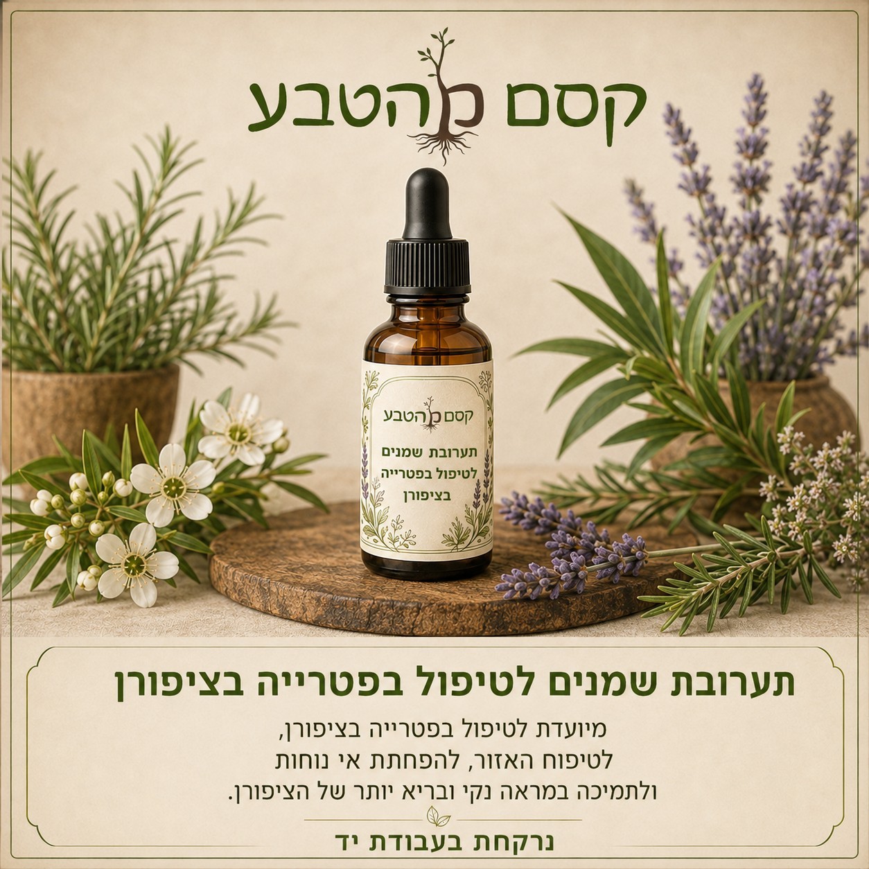 תערובת שמנים לטיפול בפטריה בציפורן- רוקחות טבעית בעבודת יד