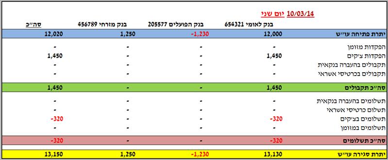קובץ לניהול תזרים מזומנים