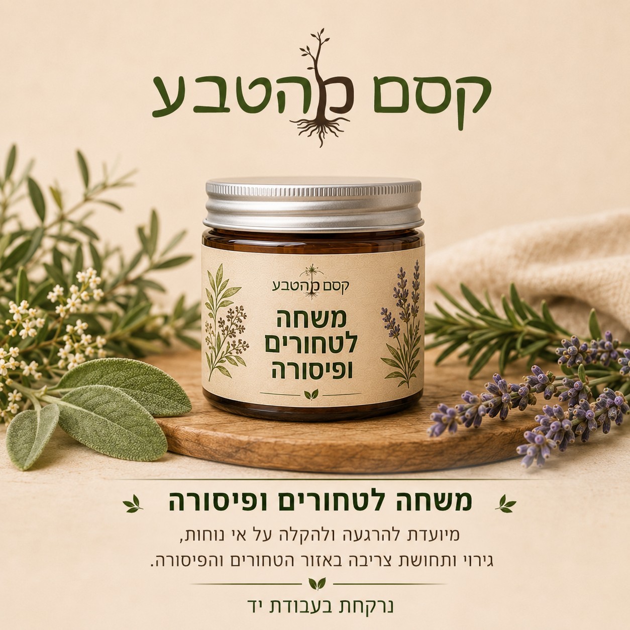 משחה לטיפול בטחורים /פיסורה- רוקחות טבעית- בעבודת יד