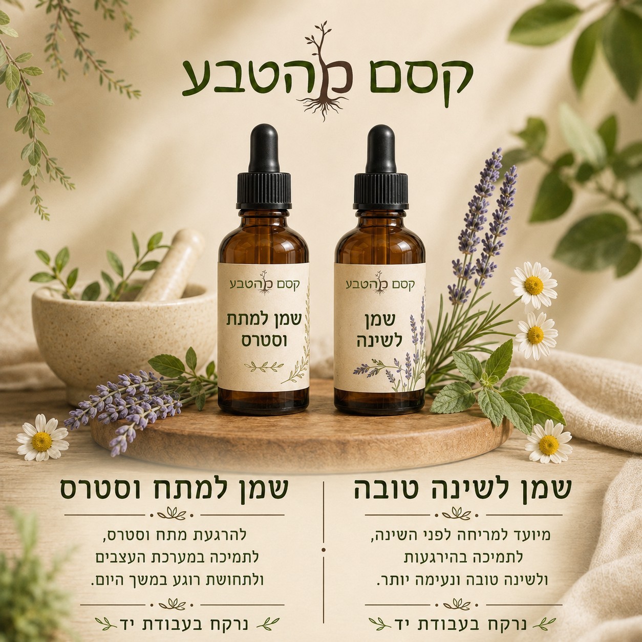 מוצרים לשינה טובה- שני תערובות שמנים - רוקחות טבעית בעבודת יד