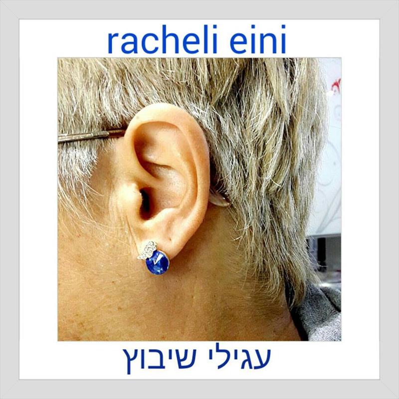 עגילים בצבע כחול משובץ