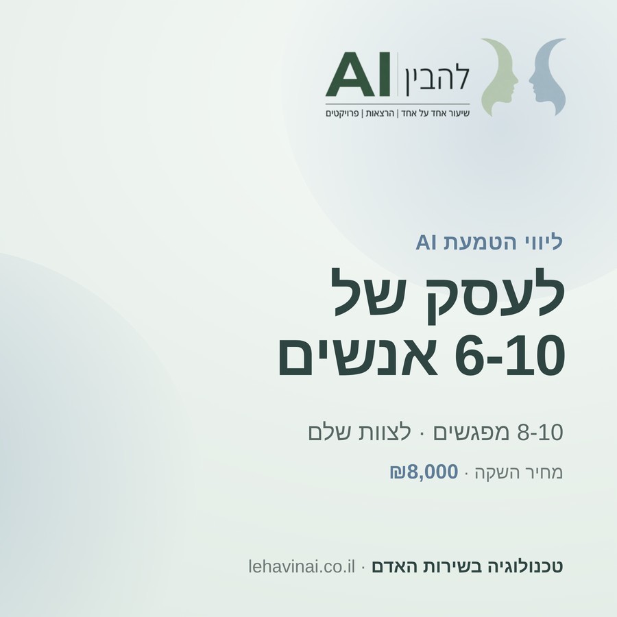 ליווי הטמעת AI לעסק - עסק של 6-10 אנשים