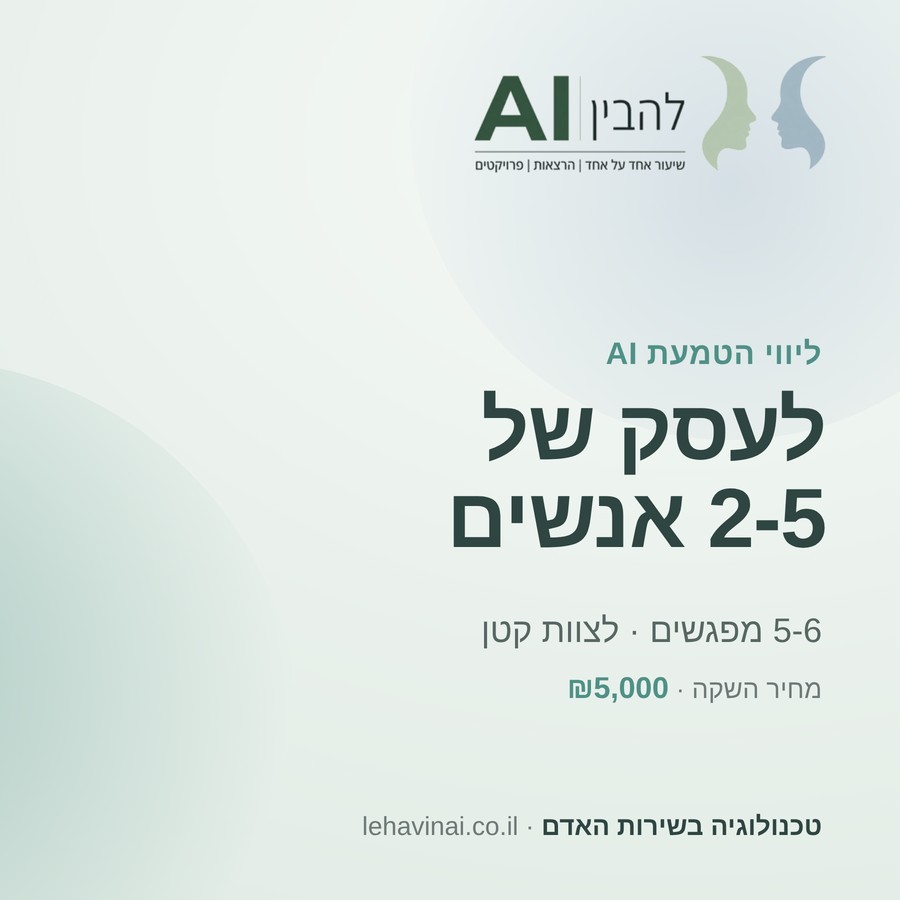 ליווי הטמעת AI לעסק - עסק של 2-5 אנשים