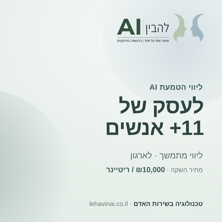 ליווי הטמעת AI לעסק - עסק של 11+ אנשים