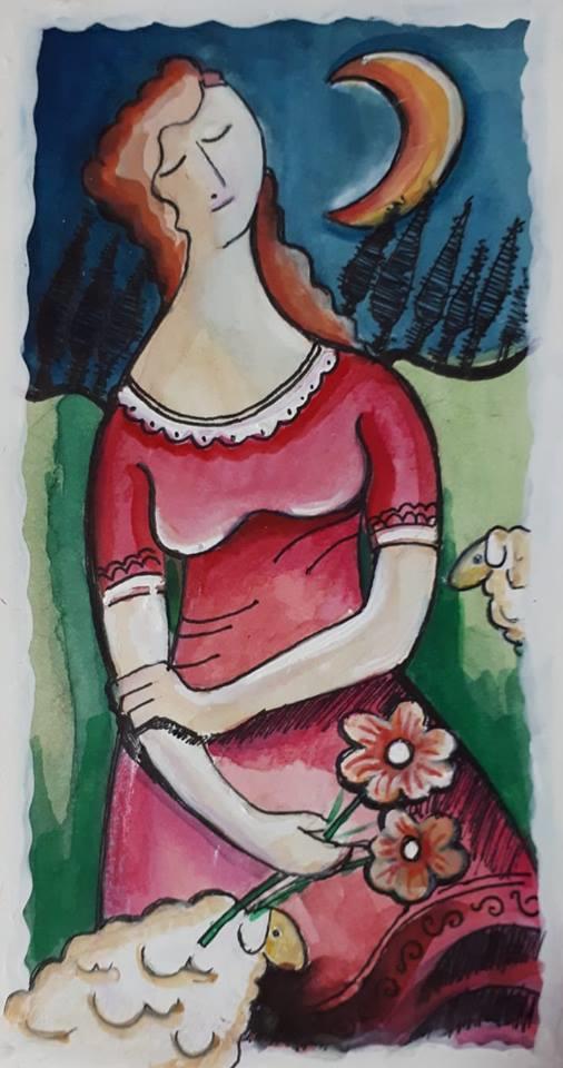 יחיאל וייס צייר אישה וכבש Yechiel Weiss painted a woman and a lamb