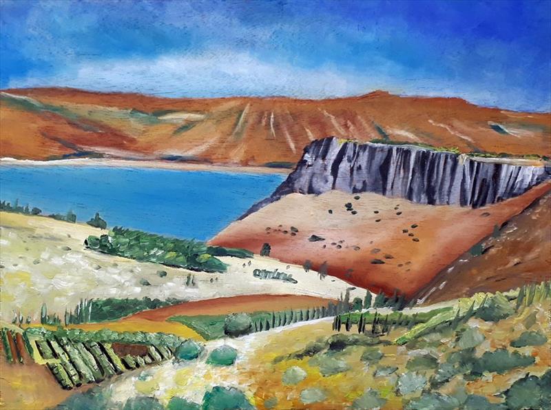 יחיאל וייס נוף ארבל וכנרת Yechiel Weiss, view of Arbel and Kinneret