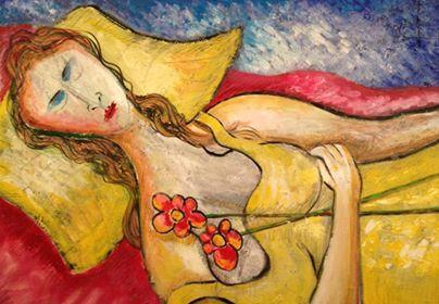 יחיאל וייס אישה עם פרח Yehiel Weiss A woman with a flower