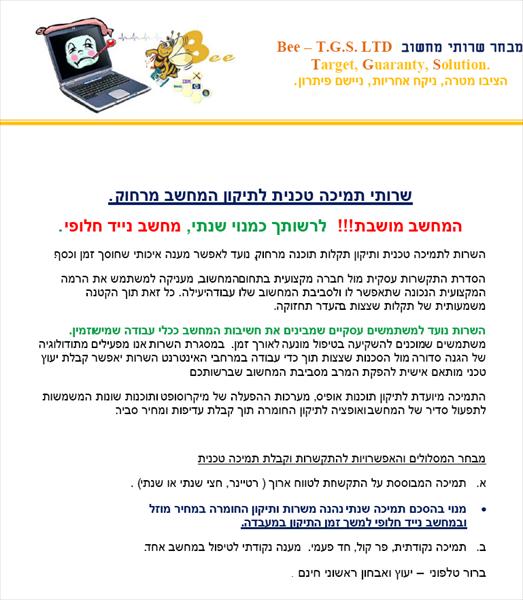 שרותי תמיכה טכנית לתיקון המחשב מרחוק.