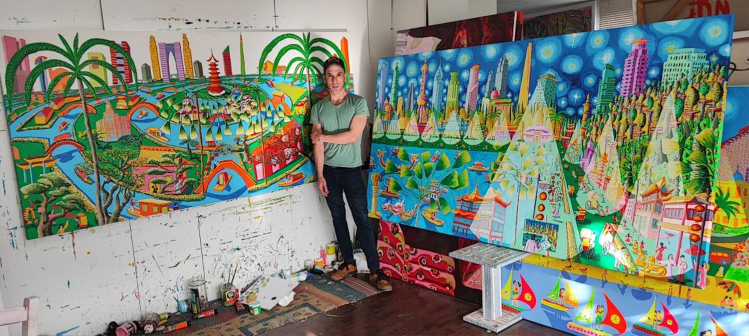 Una creazione originale e innovativa pittore israeliano artista ingenuo urban dipinti naif paesaggi