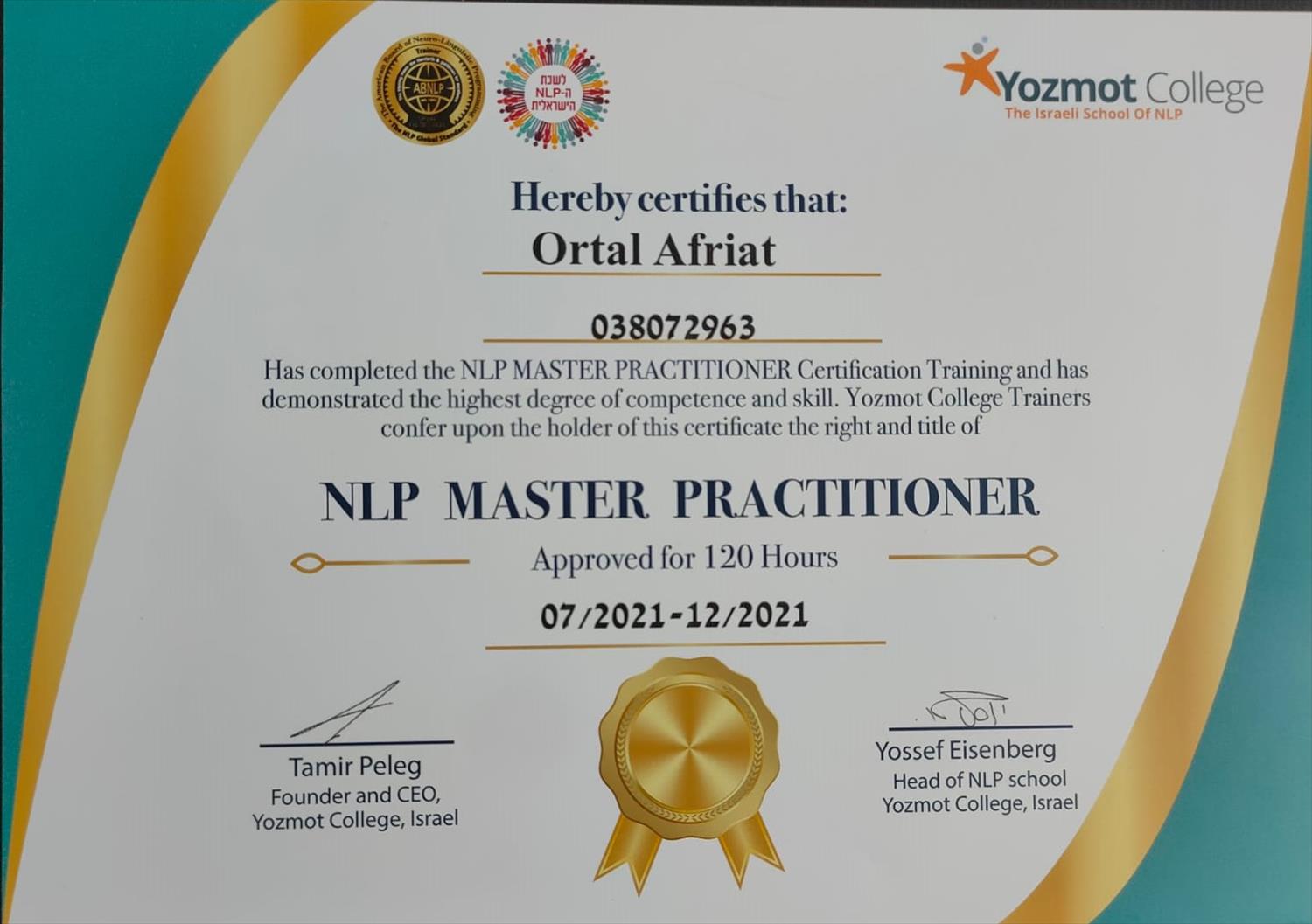 NLP MASTER- תעודת הסמכה