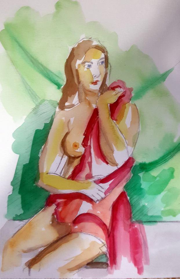 יחיאל וייס צייר אישה אקוורל Yechiel Weiss painted a watercolor woman