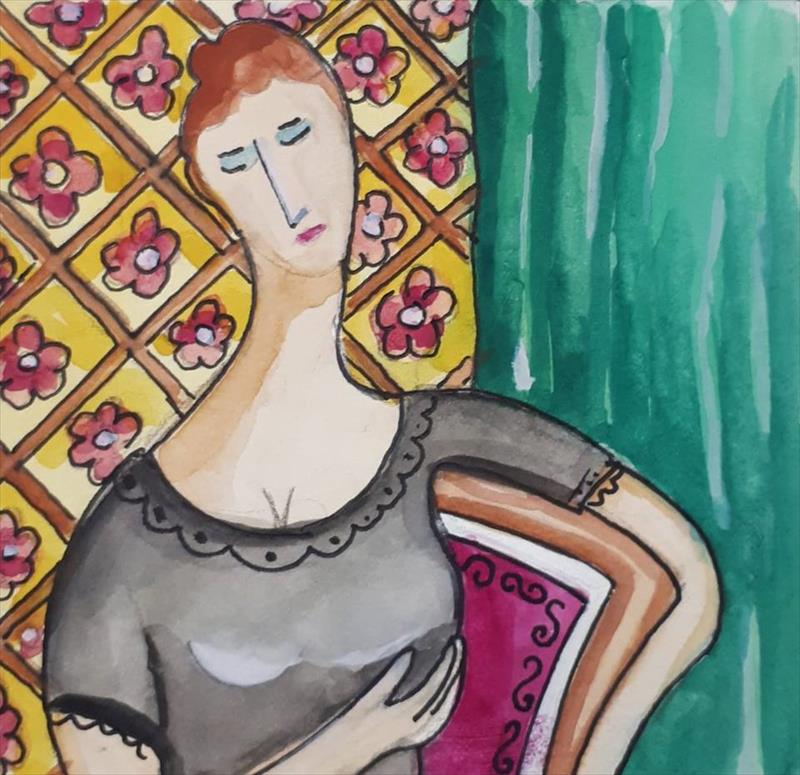 יחיאל וייס צייר אישה אקוורל Yechiel Weiss painted a watercolor woman