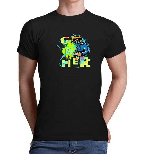 חולצת GAMER צבעונית לילדים - חולצה לבנים -צווארון עגול