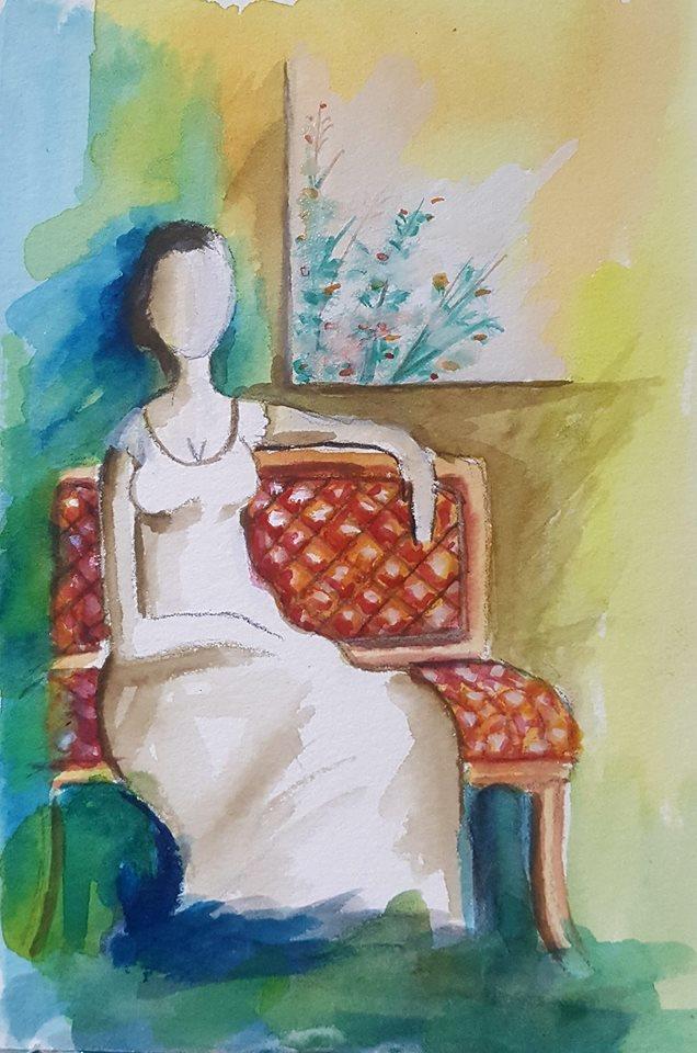 יחיאל וייס צייר אישה יושבת אקרוורל Yechiel Weiss painted a woman sitting in an aquarelle