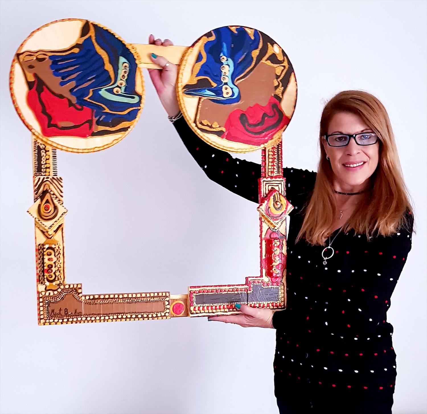 מסגרת עץ אמנות מקורית חדשנית ישראלית מירית בן נון ציירת מודרנית